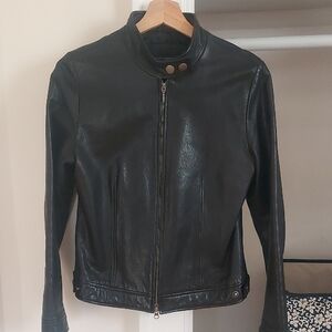 Banana Republic Black Leather Moto Jacket with Snap Collar